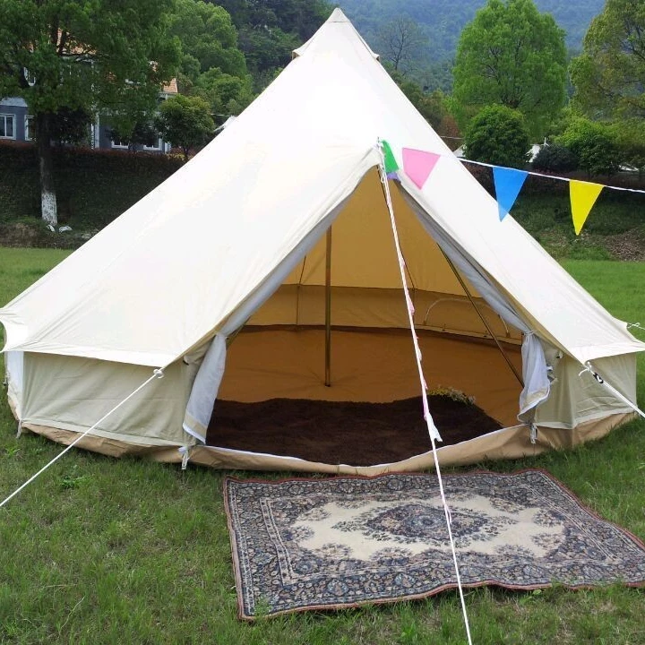 

Luxury Glamping Waterproof Cotton Canvas Bell Tent with Aluminum Poles for Outdoor Adventures