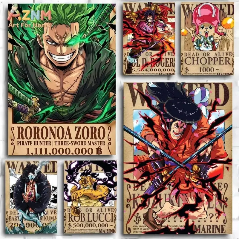 One Piece Roronoa Zoro Oden Gol D Roger Chopper Kuma Rob Lucci Wanted Poster Anime Canvas Wall Art Unframed Single Canvas Print