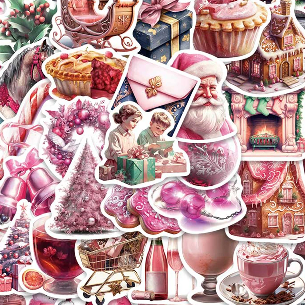 50pcs Cartoon Pink Christmas Fairy Tale World Stickers Laptop Fridge Phone Christmas Gifts Cards Decorate Sticker