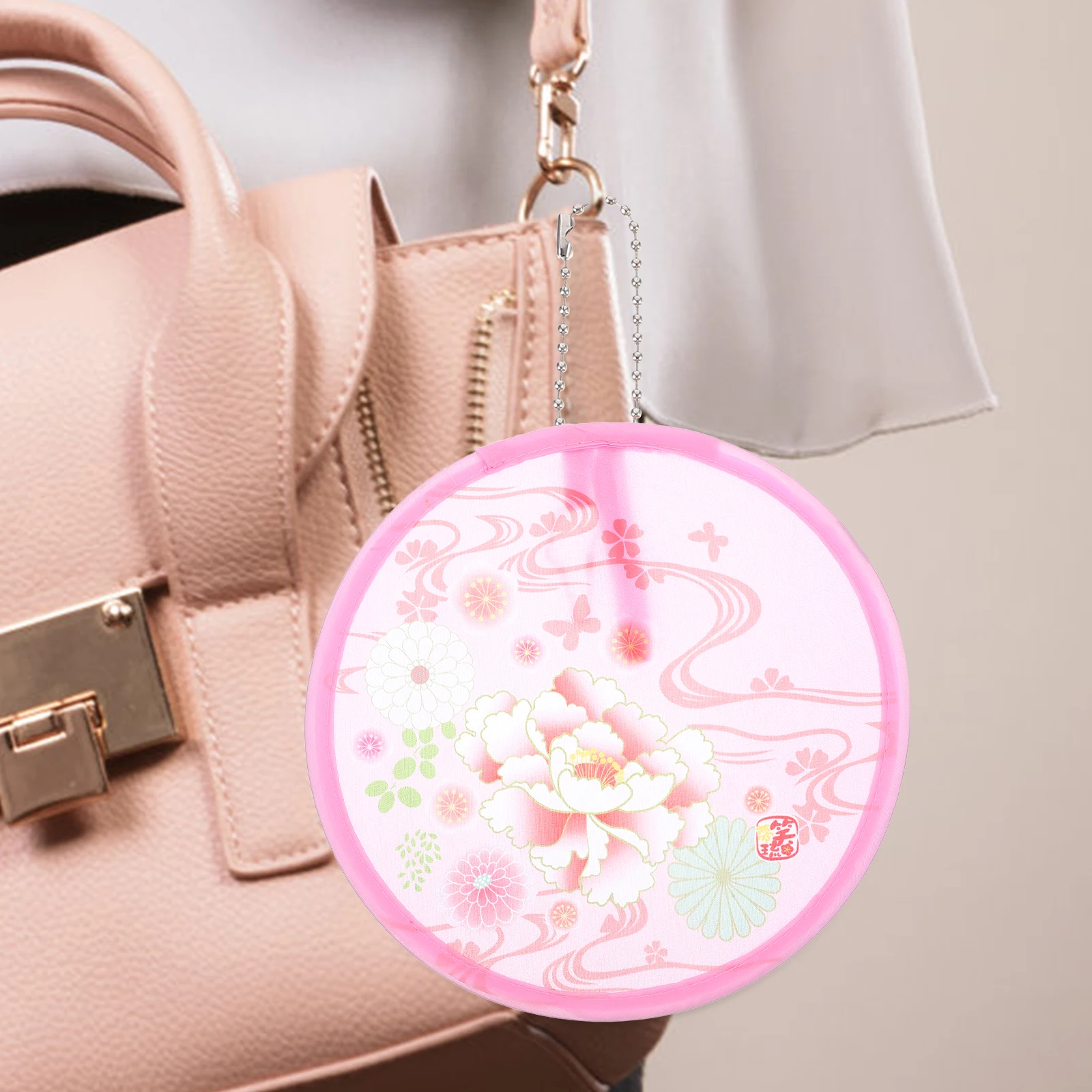 5PCS Faltbare Faltbare Handheld Kleine Runde Fan Floral Pfingstrose Farben Polyester Faltbare Fan Handheld Manuelle Party Geschenke