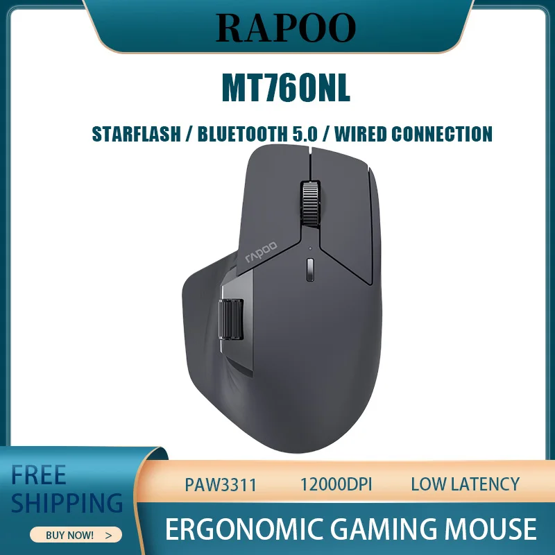 

Rapoo MT760NL Multi-mode wireless StarFlash mouse PAW3311 12000DPI Ergonomic gaming mouse RGB light display low latency notebook