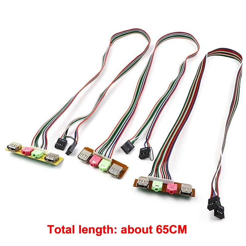 1pcs PC Computer Case 6.8/7.4/7.8cm Front Panel USB Audio Port Mic Earphone Cables USB 2.0 Plug Guard Extend Connectors 65CM