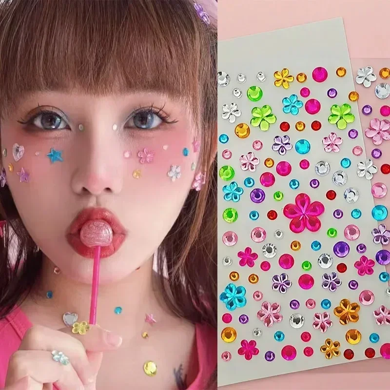4-60PC Y2K Ins Trendy Colorful Gemstone Stickers Star Flower Heart 3D Acrylic Stickers Children Handicraft DIY Decoration Supply