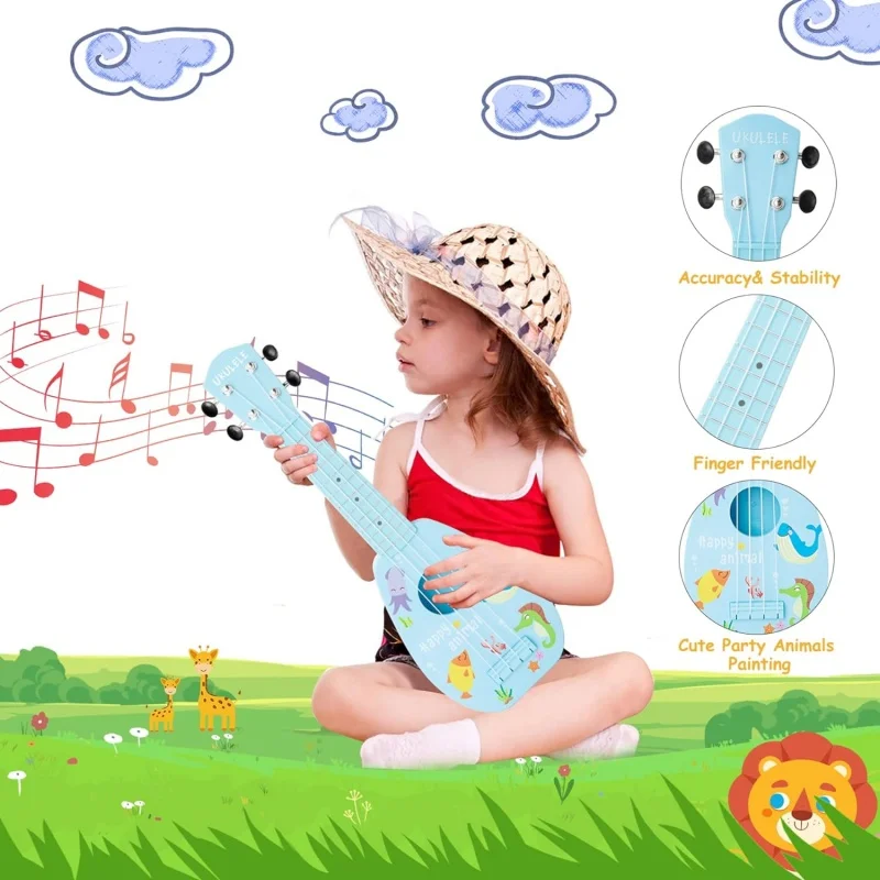 Juguete de guitarra para ukelele para niños pequeños, instrumentos musicales de educación temprana, Mini juguetes de aprendizaje de guitarra de 4 cuerdas, juguetes interactivos para padres e hijos