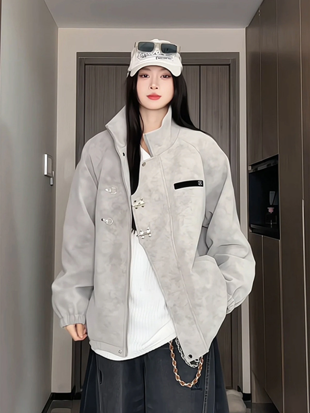 

New Chinese Sle Dyed PU Leather Jaet Men's Spring High Street American Retro Trendy Brand National Sle High-End Feeling...