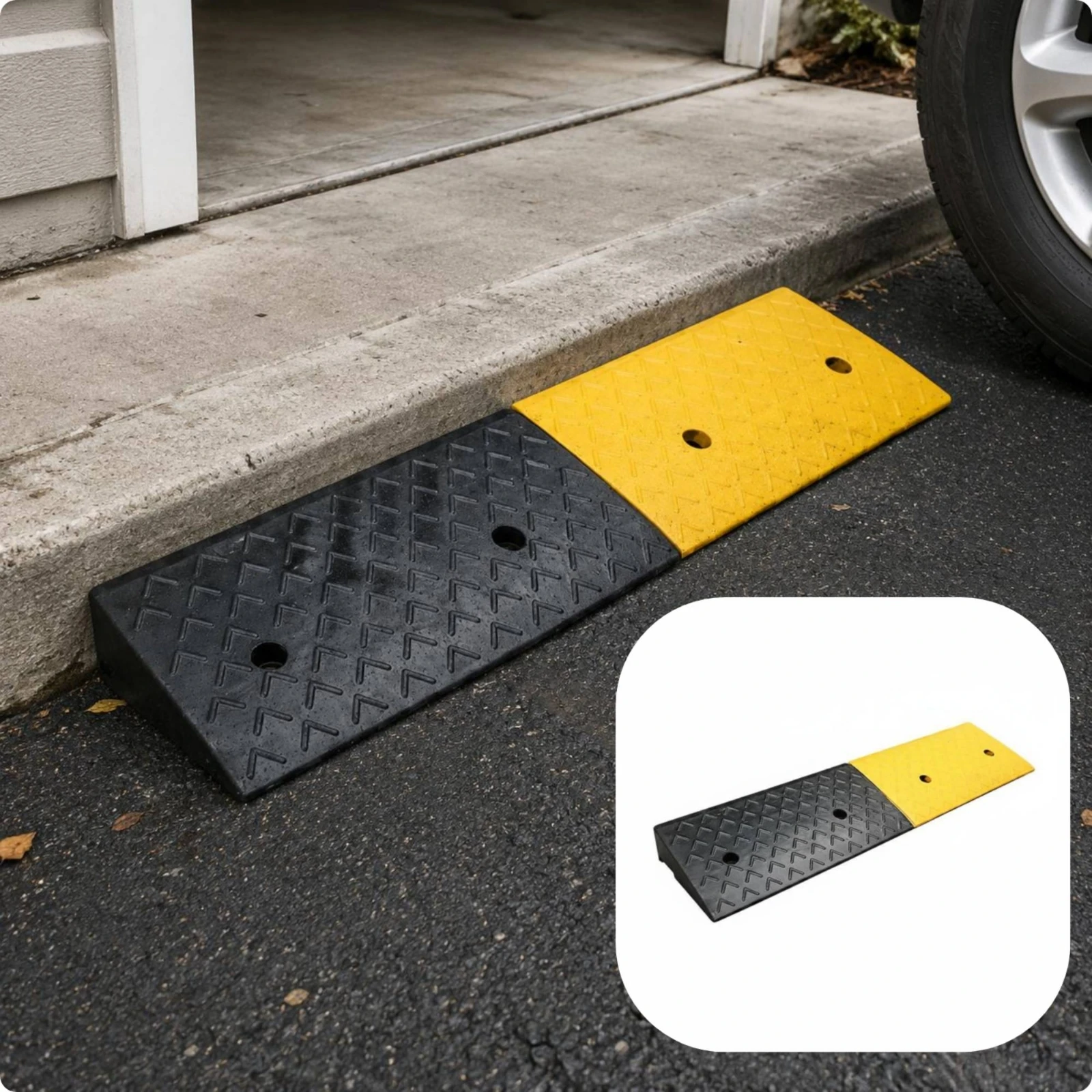 

Rubber Curb Ramp Textured Surface Curb Slope Pad Doorstep Car Ramp Weather-Proof High Load Capacity for Entrance