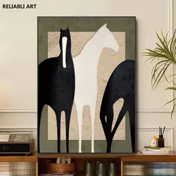 Abstract Black And White Horse On Canvas,Posters,Modern Print Animal Picture,  Frameless Artwork, Home Decor Painting Cuadros