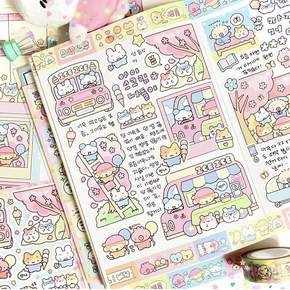Korean Cute Spring Series Stickers Kawaii Cartoon Animal Stickers Hand Account Scrapbook Diary Notebook DIY Decorative Stickers