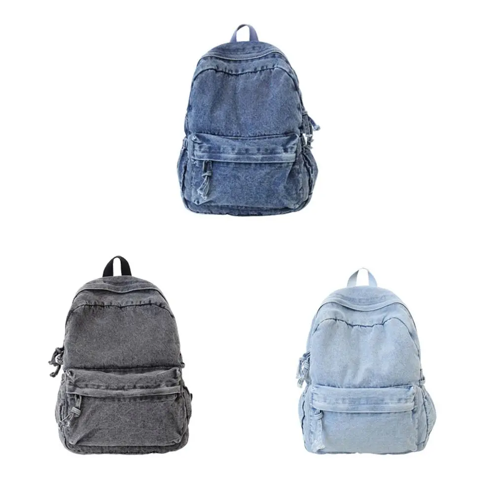 Simple Y2K Denim Backpack Japanese Style Street Style Vintage Handbag Shopping Bag Large Capacity Solid Crossbody Bag Women&Men