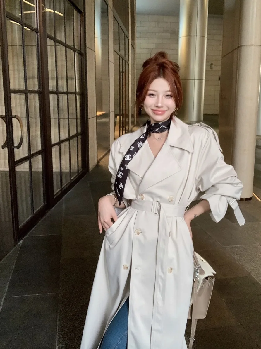 

Briti Sle Свободное длинное пальто Двубортное женское джетак Осень для поездок на работу Faion Ele Large Coat