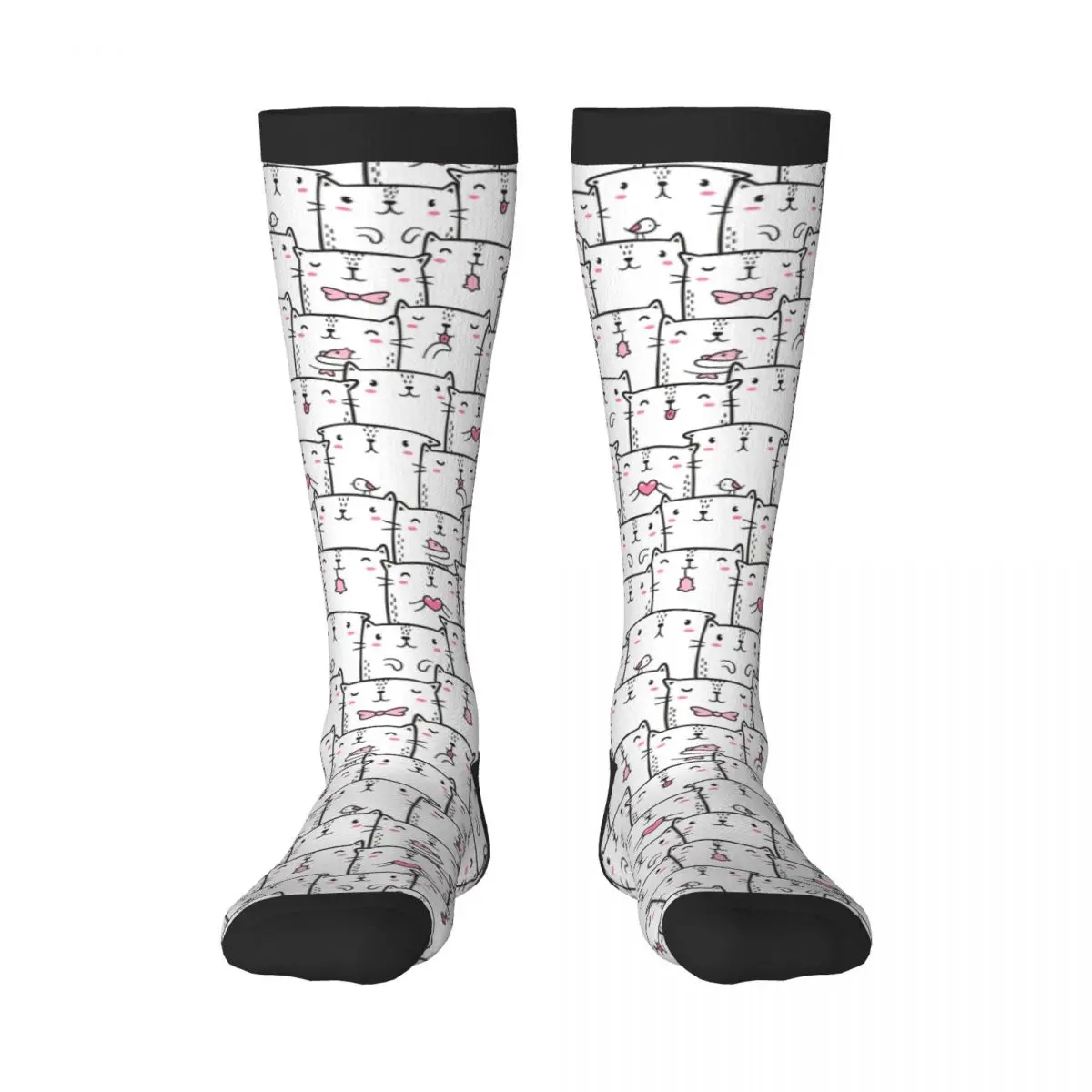 

Весенне-осенние гольфы Cute Cats Doodles Pattern, длинные чулки для школьных танцев