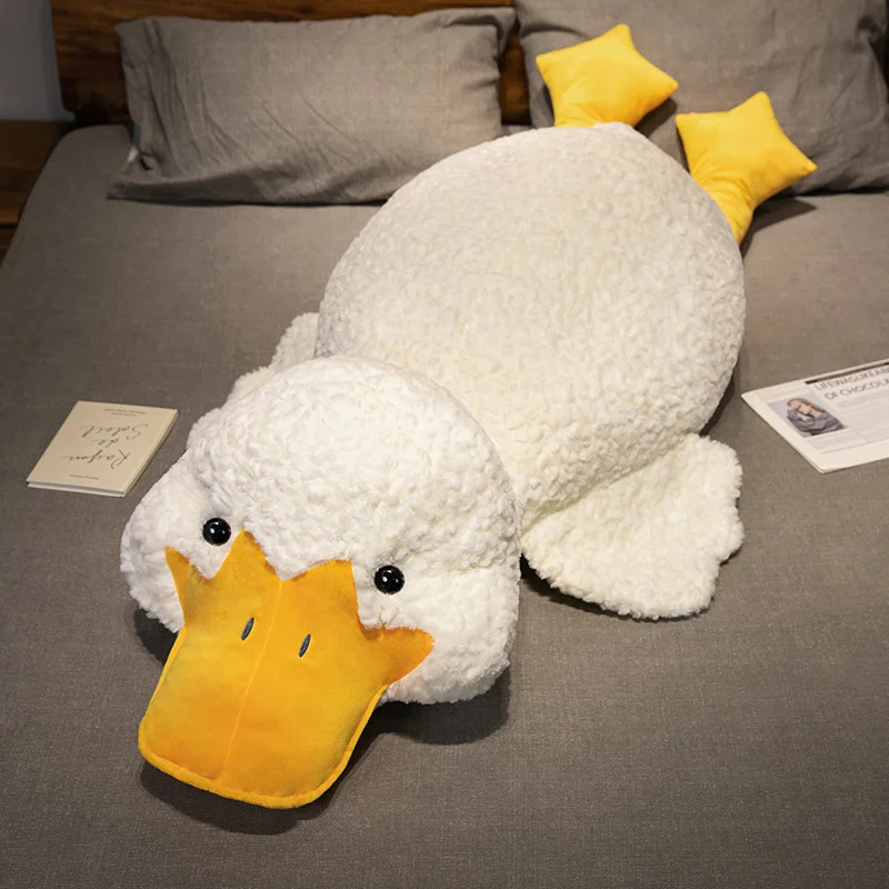 55cm-120cm Giant Duck Plush Toy Stuffed Big Mouth White Duck lying Throw Pillow for Nap Sleeping Cushion Pregnant Leg Pillow