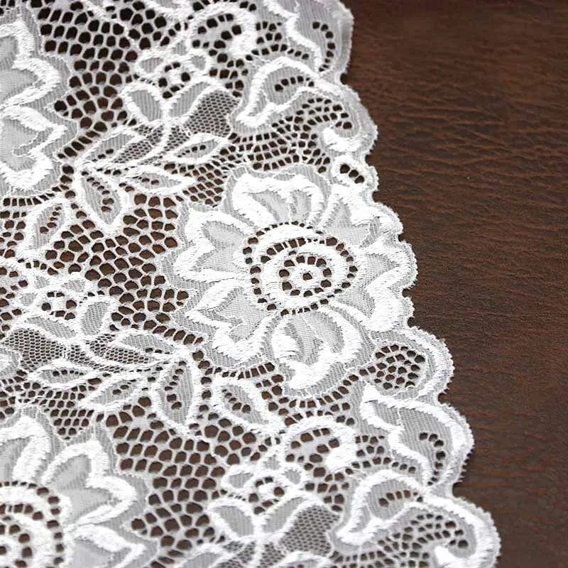 (3 meters/roll) 150mm White Elastic Lace Fabric French Hollow Underwear Lace Curtain Tailing DIY Trim Exquisite Design