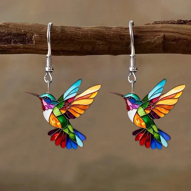 Jardme Colorful Hummingbird Dangle Earrings for Women Fashion Cute Animal Earrings Women's Statement Jewelry Gifts 3