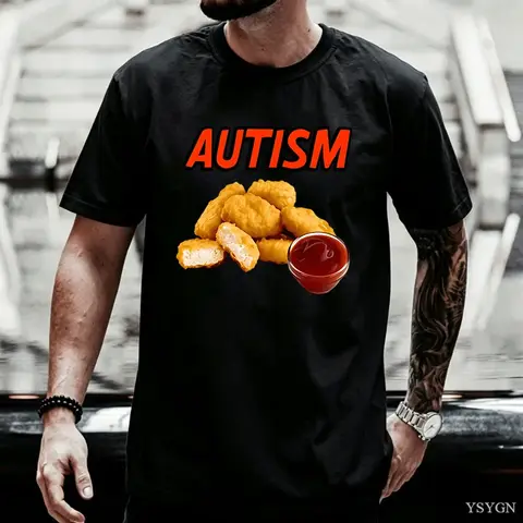 Funny Autism Chicken T Shirt I Love Nuggets T-Shirt Casual Short Sleeve Round Neck Tee Shirt Streetwear Men Women's Clothing Top