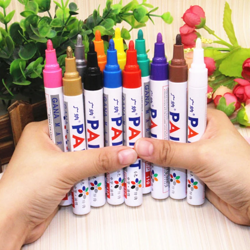 12 Colors Waterproof Oily Mark Pen DIY Album Graffiti Touch Up Paint Marker Pen Auto Wheel Tyre Permanent Paint Pen