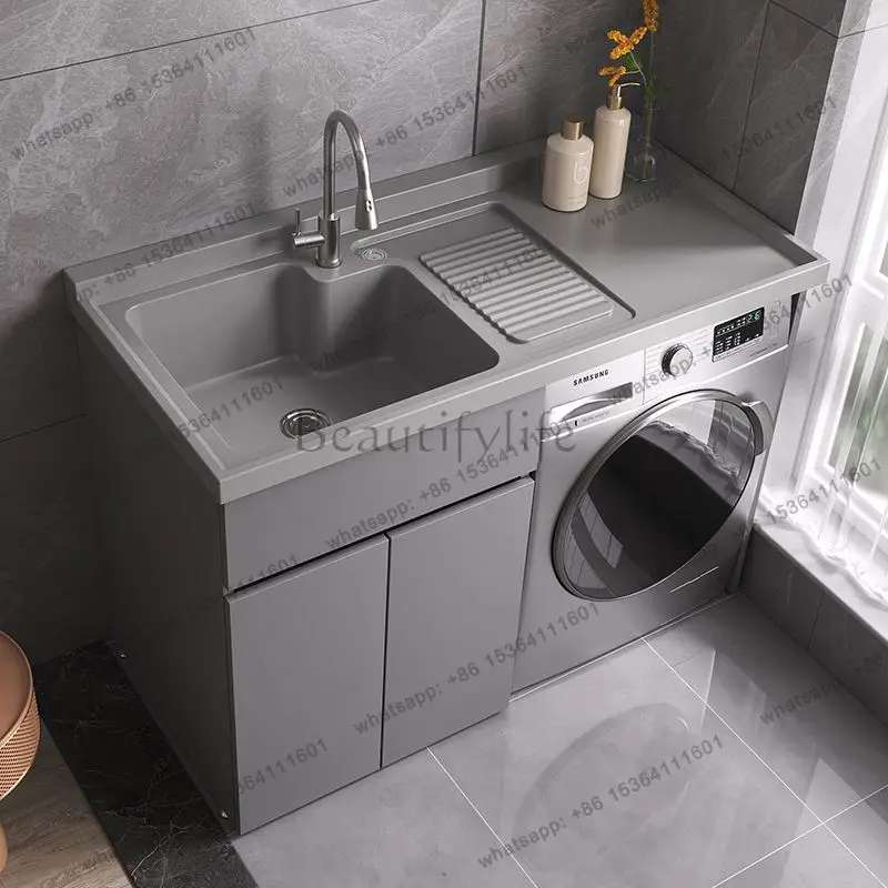 

Balcony washing machine combined integrated basin with rubbing board laundry cabinet