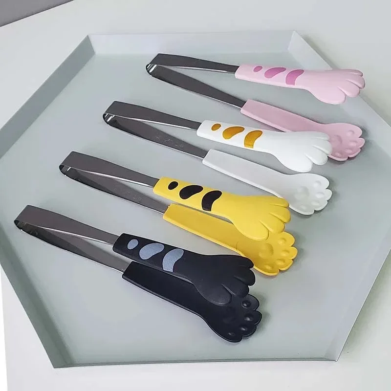 Cat Paw Shape Food Clip Tongs Cute Cartoon Meal Tongs Stainless Steel Salad Barbecue Tongs Sandwich Baking Clip Kitchen Gadgets