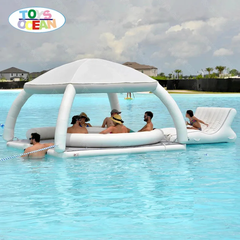 Inflatable Water Leisure Platform with Tent Water Amusement Equipment Inflatable Health Island Floating Pool bar