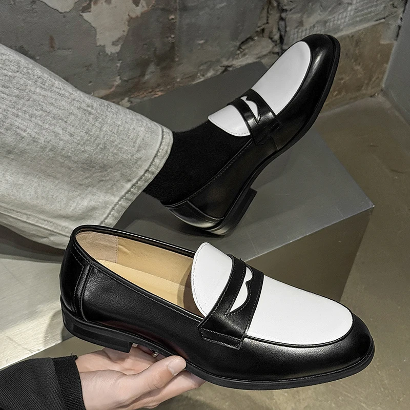 

Men's Casual oes Soft Leather Slip-On Loers Briti Sle Versatile Trendy Spring Autumn Wear Breathable round Toe Rubber...