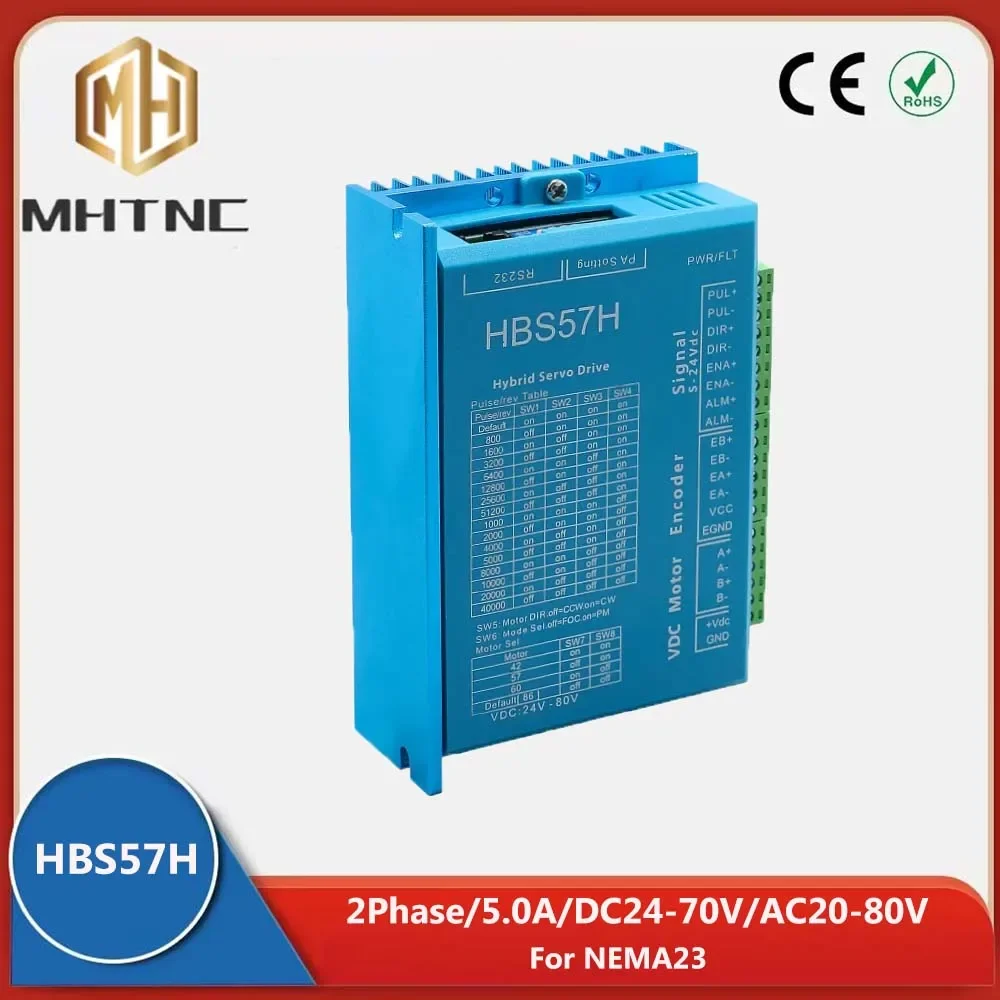 

Hybrid Servo Motor Driver HBS57H Supply Voltage DC24-70V 5A 0-200kHz Close loop forstepper motor For CNC Engraver Nema23 Nema24
