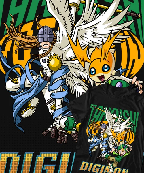 Anime T Shirt Japanese unisex Digimon Takaishi y Patamon Transformación Angemon