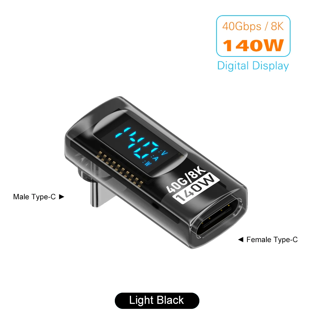 90-Grad-USB-C-Adapter, rechtwinkliger U-förmiger USB4-Typ-C-Adapter, 40 Gbit/s, mit LED-Anzeige, PD 140 W, 8K-Extender für Thunderbolt 3/4