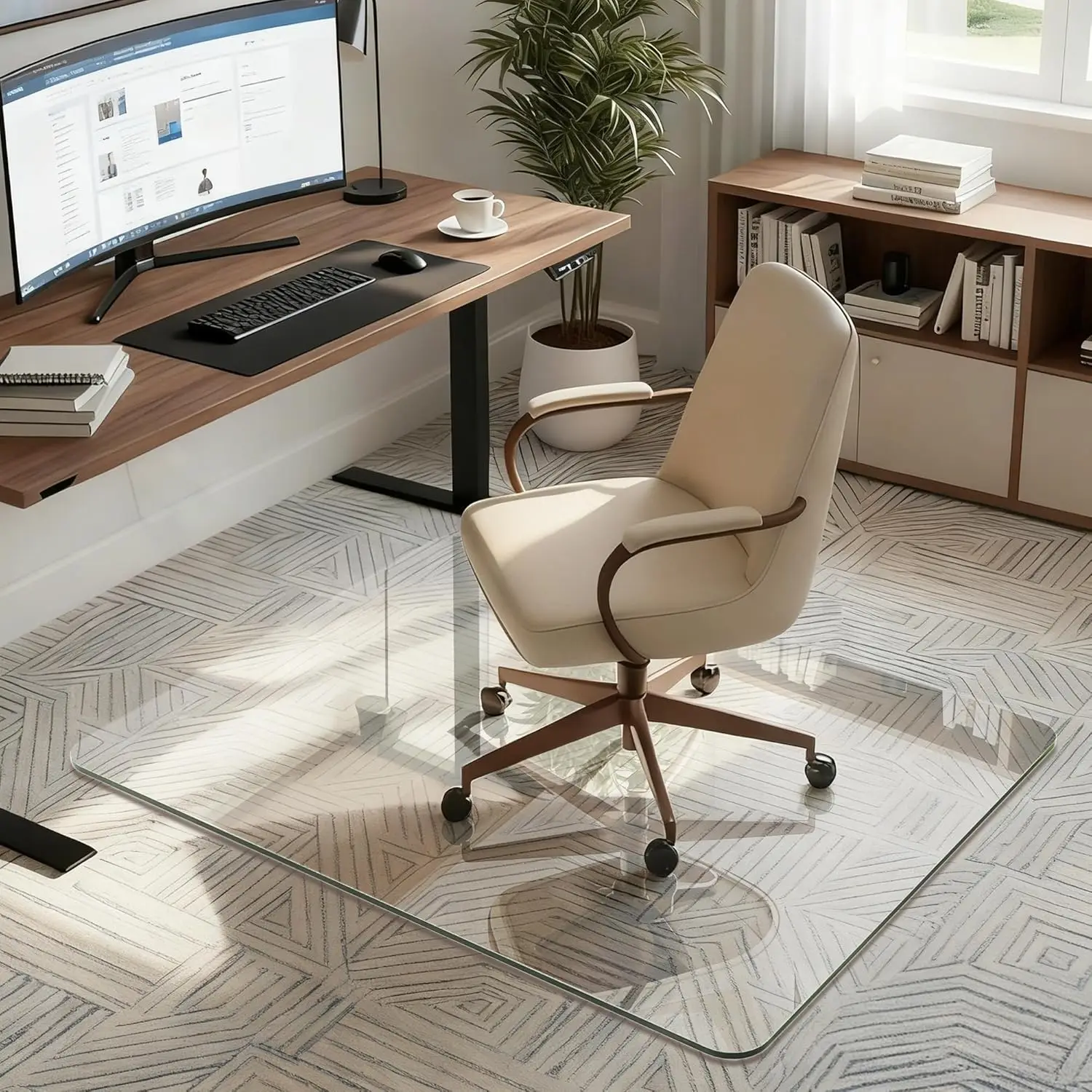 

32x48 Tempered Glass Chair Mat for Carpet and Hardwood Floors, Heavy Duty 0.2 Inch Desk Mat for Smooth Rolling at Home or Office