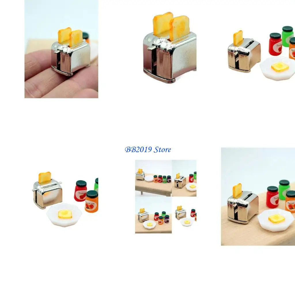 

Q0KB Miniature Toaster and Jams Bottle Set Model Figure for Creative Dollhouses Role Playing Game Kitchen Display Accessories