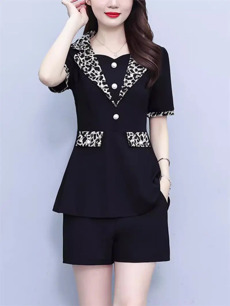 

Korean Office Outfit Women's Summer Large Size 2024 New Spliced Short Sleeve Blazer Set Slim Casual Shorts Two Piece Suit K1000