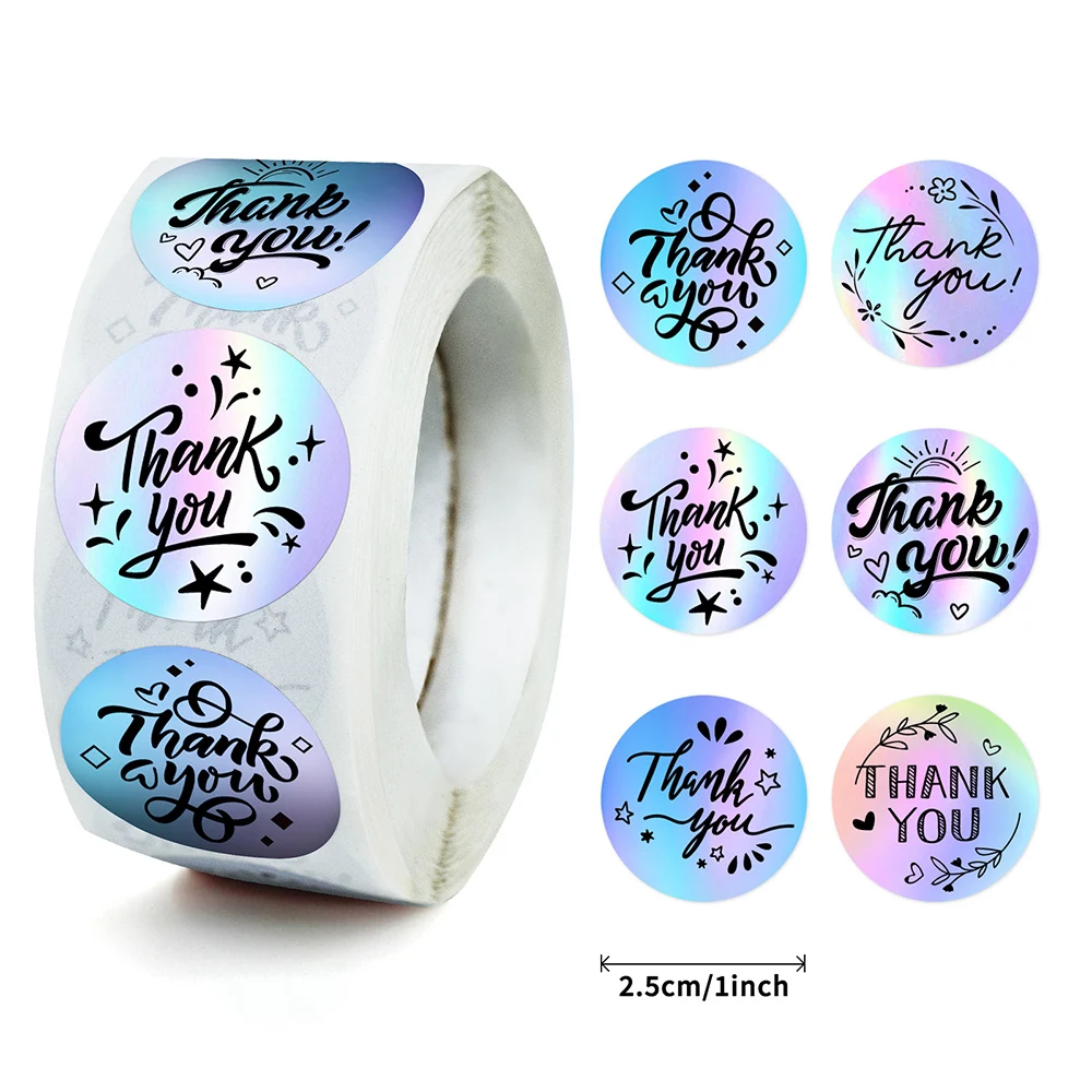 

500pcs Holographic Laser Thank You Labels Stickers Decorative Gift Crafts Bags Boxes Labels Envelopes Sticker Decals Waterproof