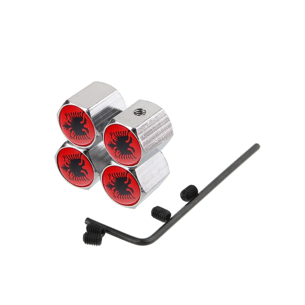 4PCS Albania Flag Car Wheel Air Cover Dust Proof Car Air Valve Stem Caps for Mazda Volkswagen Ford Skoda Toyota Accessories
