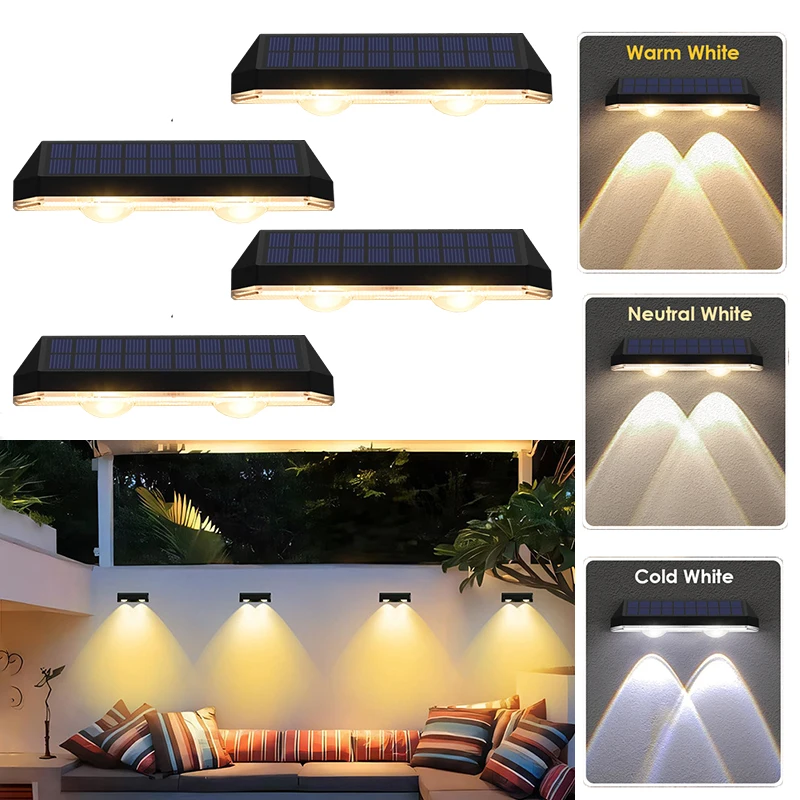 4 luci per recinzione solare super luminose luci per gradini solari a LED bianche neutre calde luci da parete per esterni lampada decorativa impermeabile IP65