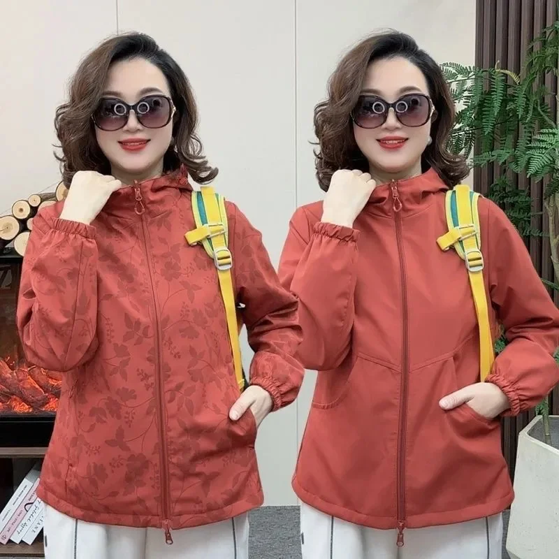 Spring Autumn Women Fashion Two-sided Wear Windbreaker Coat Lady High-end Hooded Stormtrooper Outwear Female Lined Zipper Jacket