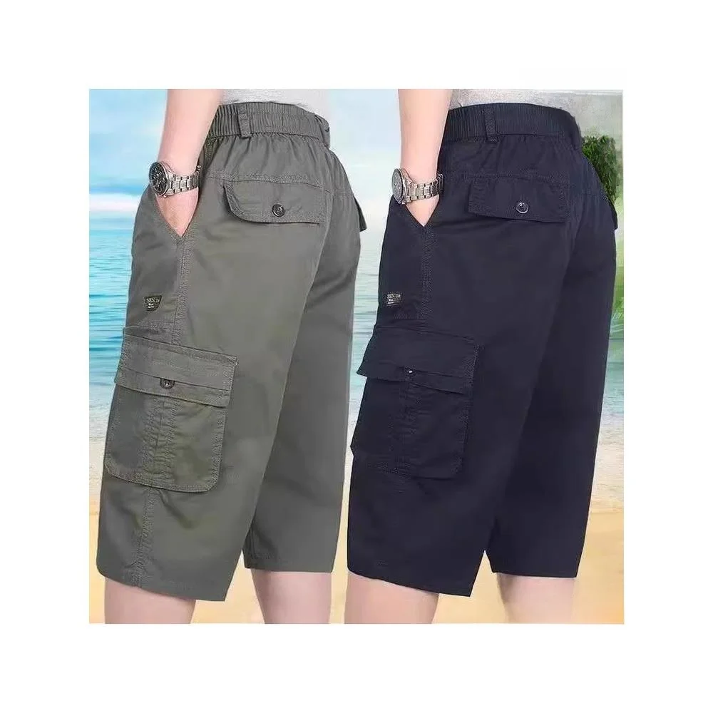Men's Seven-Five Shorts Summer New Loose Middle-Aged And Elderly Multi-Pocket Workwear  Pants Standard Fit Casual Polyes...