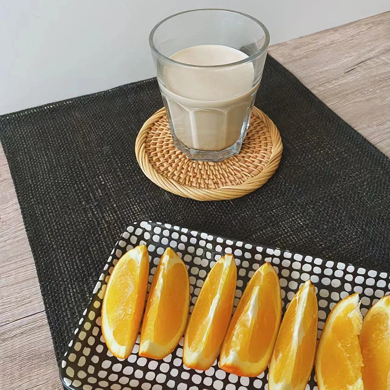 Cup Mat Round Natural Rattan Hot Pad ,Hand Woven Hot Insulation Placemats Table Padding Kitchen Decoration Accessories