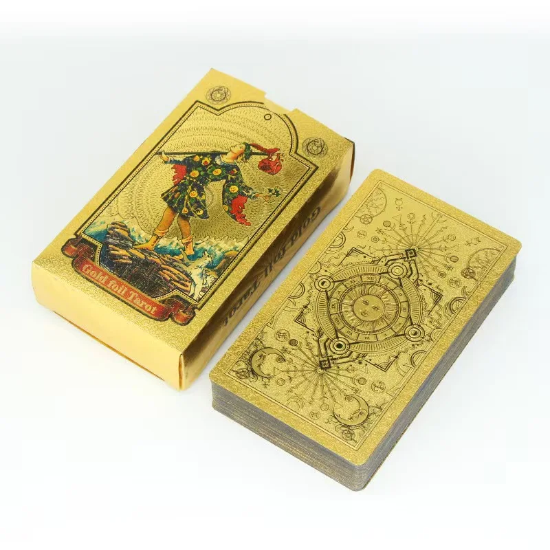 2025 New 1 Deck Plastic Gold Foil Tarot Cards Black Retro With Guide Book Oracle Waterproof Board Game Astrology Gift L742