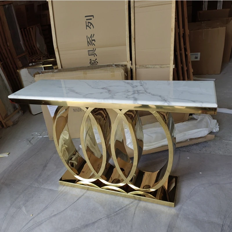 

Entry entrance table Marble entrance table against the wall Modern simple stainless steel bar case Entrance platform saves space