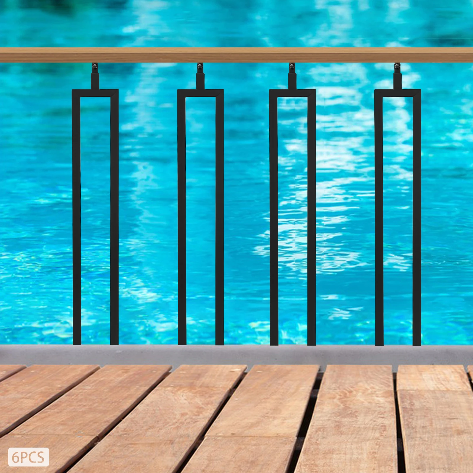 

6 Pcs U Shape Stair Balusters with Adjustable Top Bracket for Staircase Interior, Side Mount Industrial Iron Balusters NEW