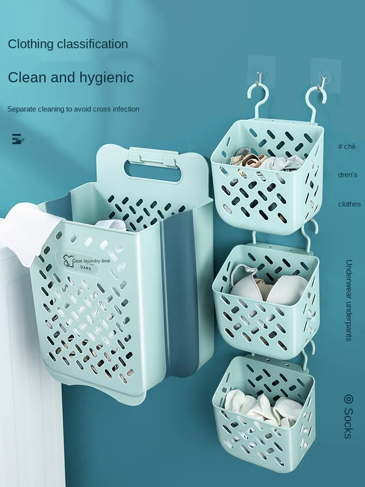 

Dirty clothing basket can be folded to put clothes to collect baskets home wall-mounted toilet hanging wall laundry bucket