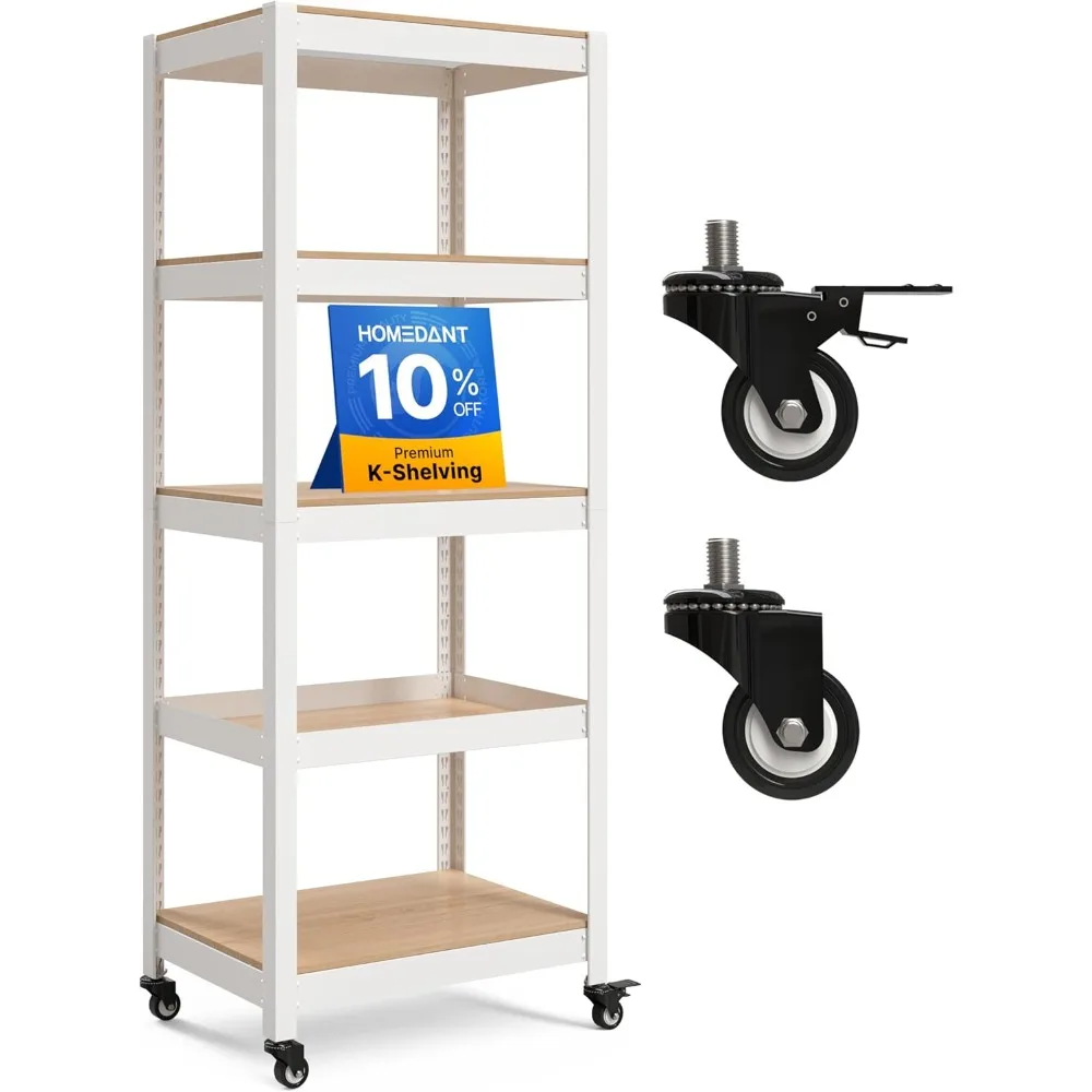 

House White 5-Tier Metal Rolling Cart Shelf Rack Casters Heavy Duty Wheel Shelving Unit Adjustable Utility Storage Shelves Orga