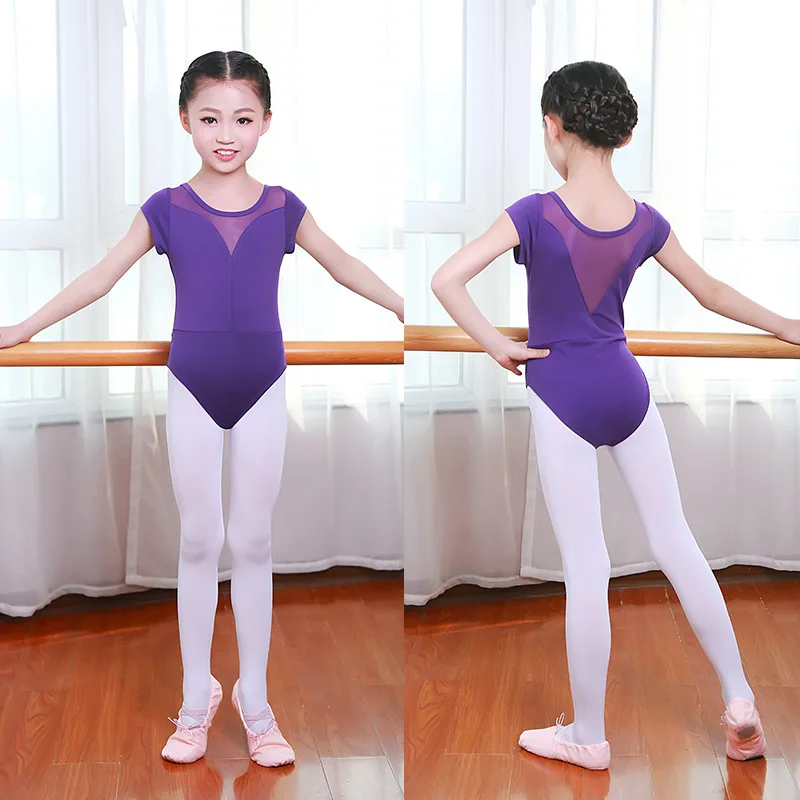 Bé Gái Tuổi Teen Ba Lê Leotard Lưới Chia Thể Dục Dụng Cụ Leotards Váy Múa Bodysuit Đen Tay Ngắn Trẻ Em Ba Lê Trang Phục