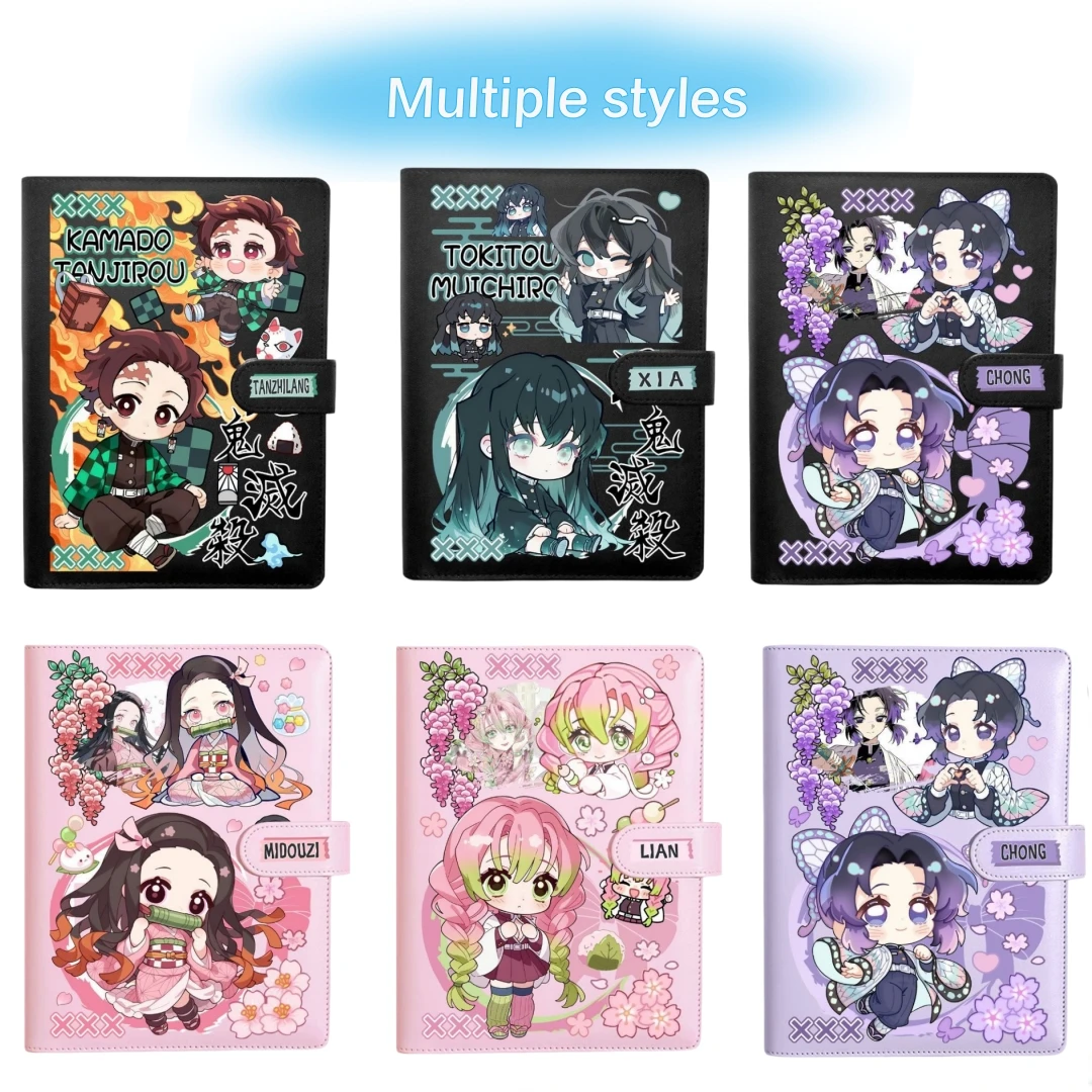 Demon Slayer Leather Notebook Tanjiro Nezuko Shinobu PU Cover Student School Diary A5 80Page Loose-Leaf Kimetsu no Yaiba Notepad