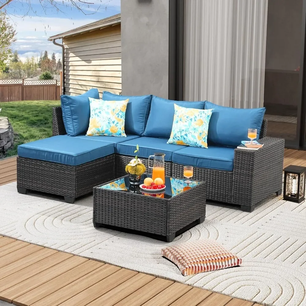 

5 Pieces Patio Furniture Set All-Weather Outdoor Wicker Sectional Conversation Sofa Rattan Patio Seating Sofa with Cushion