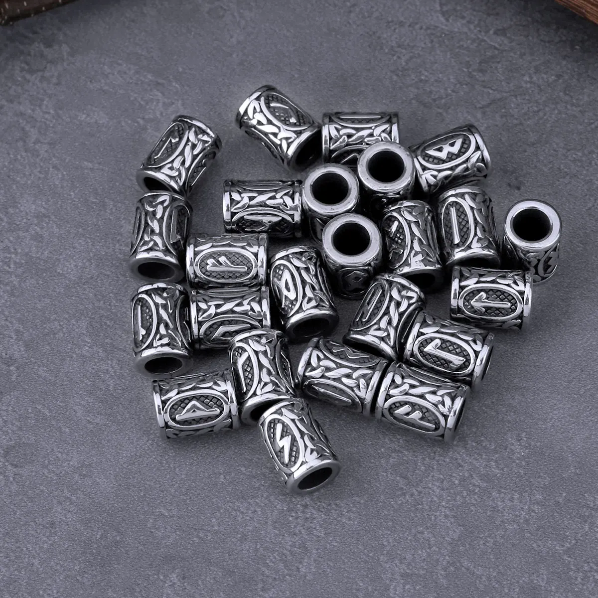 Stainless Steel Vikings Rune Beads 24pcs/lot 6mm Hole for Hair or Beard Men and Women Beads Small Fashion Jewelry Gift Wholesale