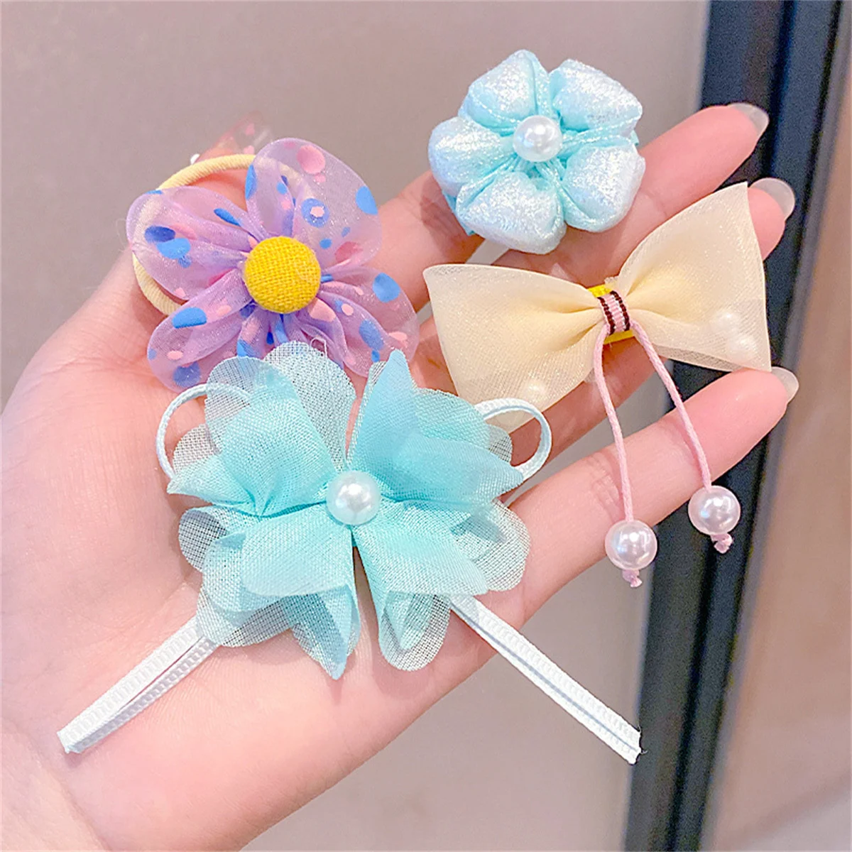 10 Stück Baby-Haargummis mit Blumen-Schleife, rutschfest, Mini-Haarschleifen, Clips, Haarnadeln – niedlicher Blumen-Haarschmuck für Kinder