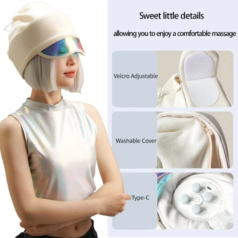 المنتج الرائج 2025 الوافدين الجدد خوذة ضغط الهواء الاسترخاء تدليك فروة الرأس التدفئة الكهربائية العلاج العين الأخطبوط رئيس مدلك