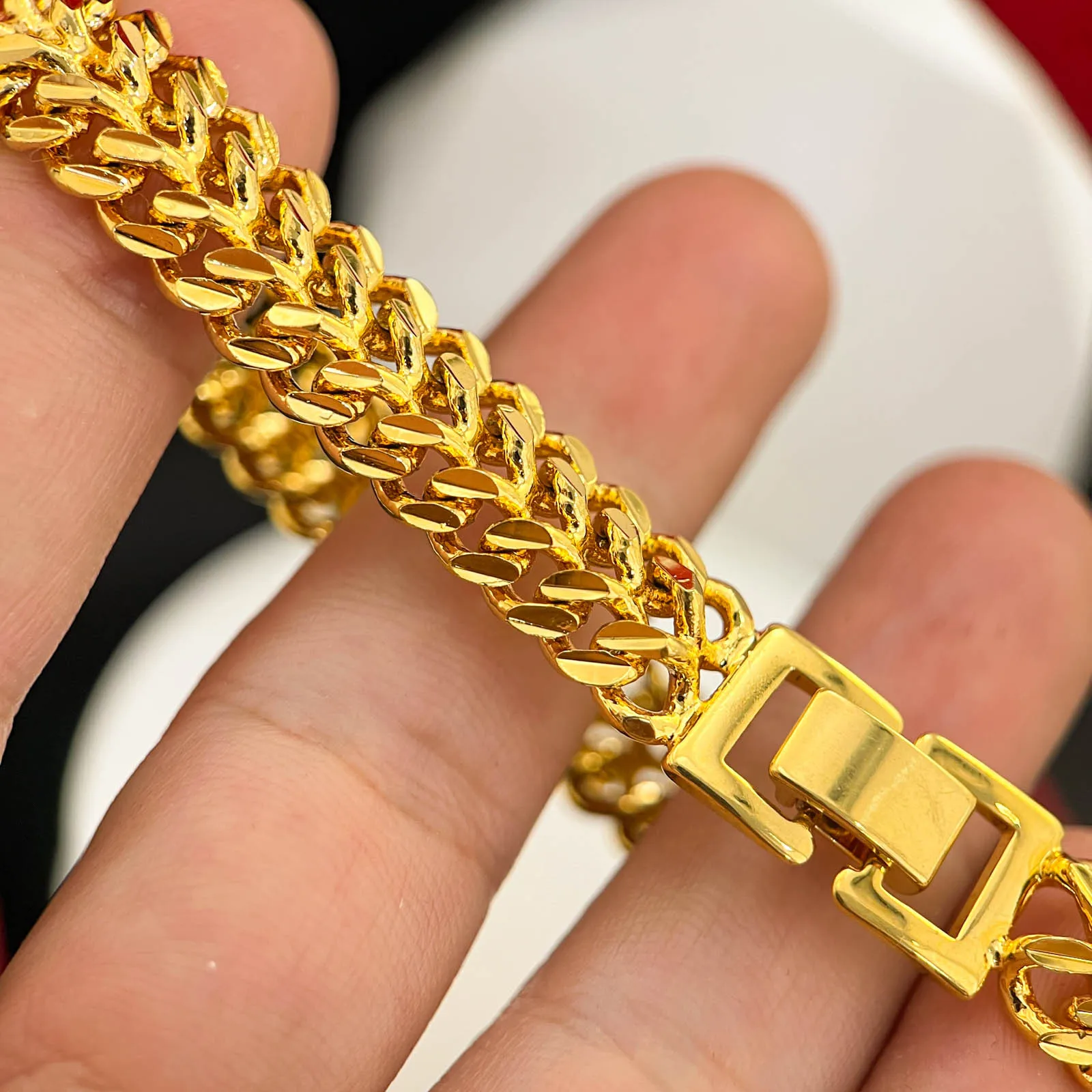 

Luxury 24K 9999 Pure Gold real gold Men's whip buckle bracelet snake bone bracelet