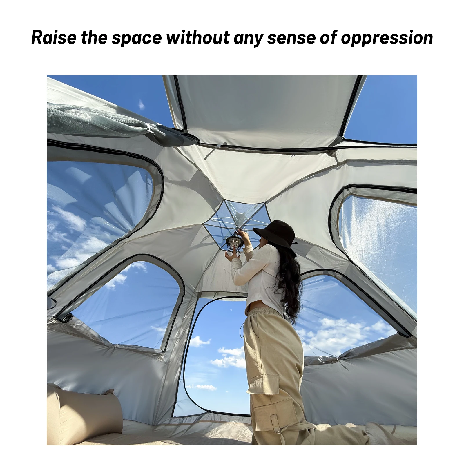 خيمة تخييم خارجية سداسية سريعة الفتح مع قماش أكسفورد للحماية من الشمس وأشرطة مقاومة للرياح، خيمة شبكية من 6 جوانب، خيمة كروية #2