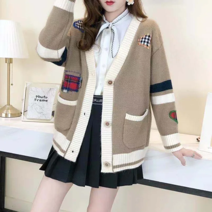 2023 New Korean Autumn Sweater Cardigan Coat Women\'s Loose Spring and Autumn Fashion Embroidery Knitwear Trend